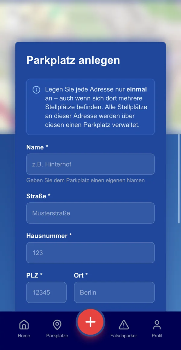 Falschparker-App: Parkplatz in der App anlegen